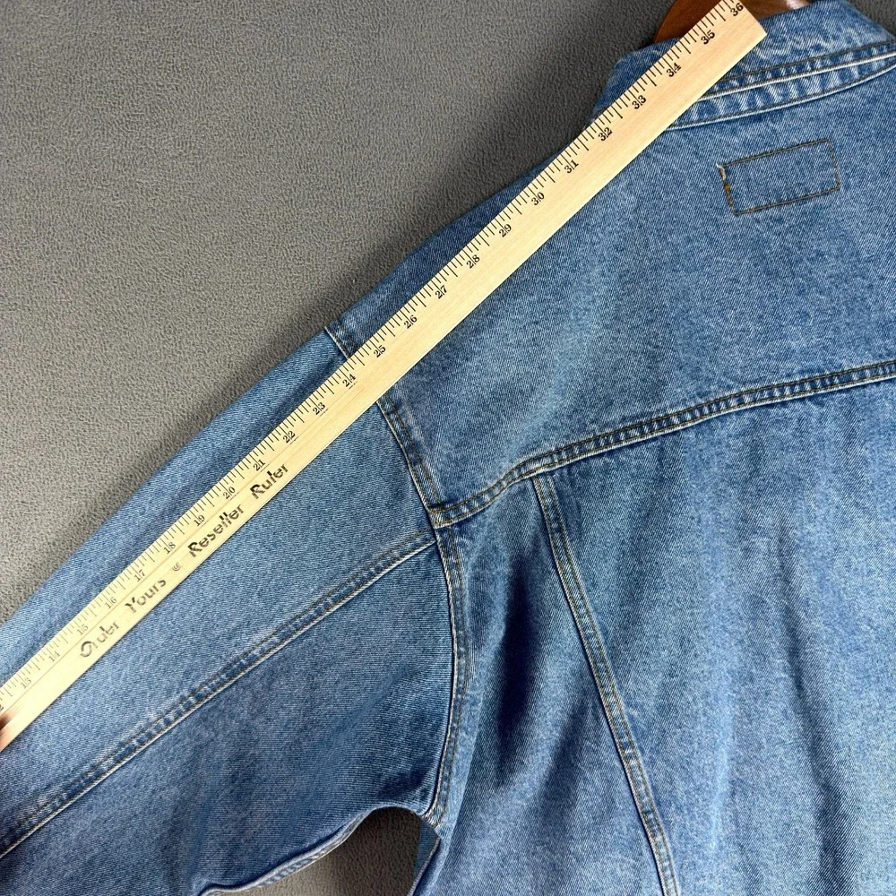 Wrangler Jacket Mens XL Blue Rugged Wear Trucker Distressed Denim Vintage Indigo